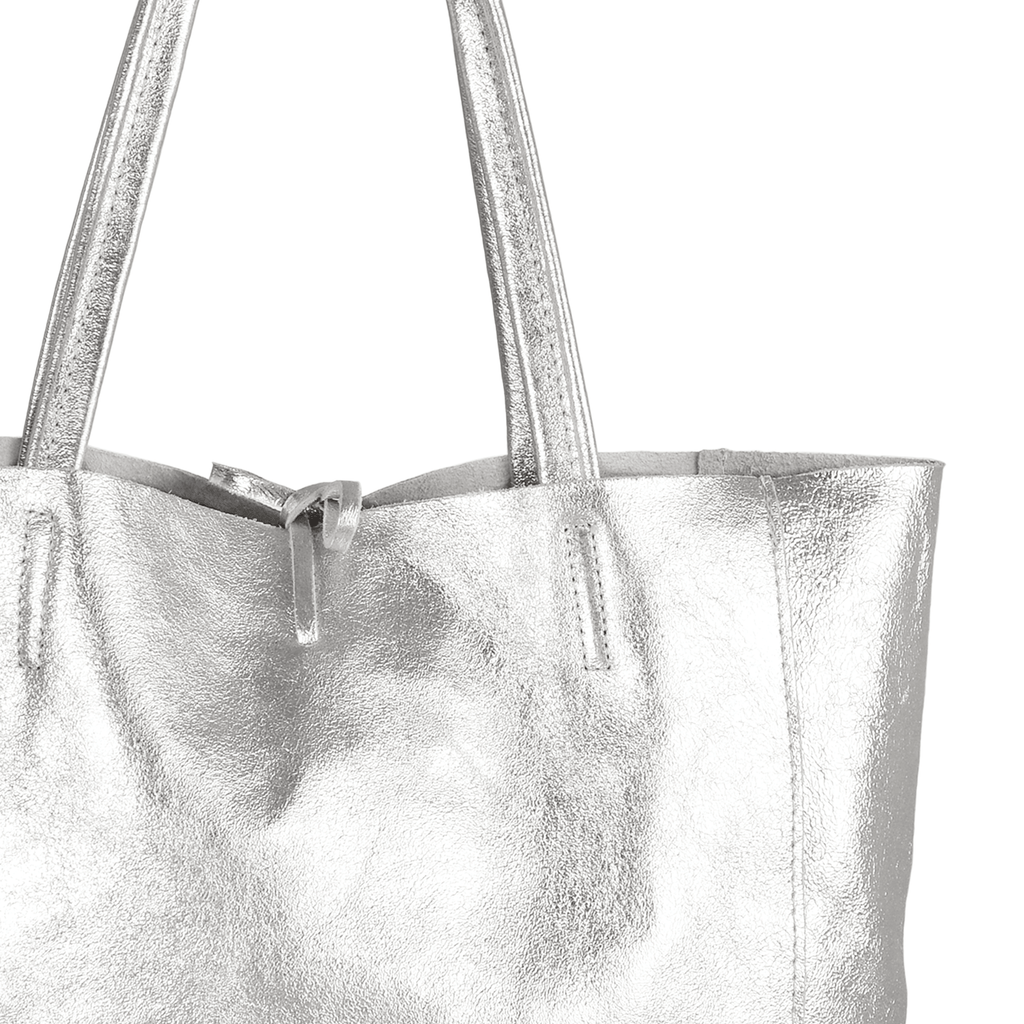 Tilbury Leather Shopper Bag, Metallic Silver