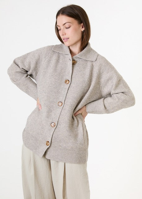 The Madeline Fisherman Knit Collar Jacket Mink