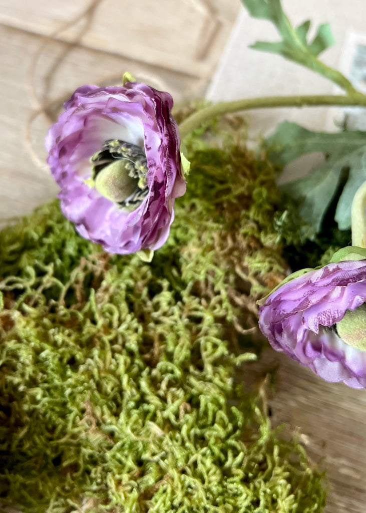 Faux Ranunculus Arrangement In Aged Terracotta Pot With Moss
