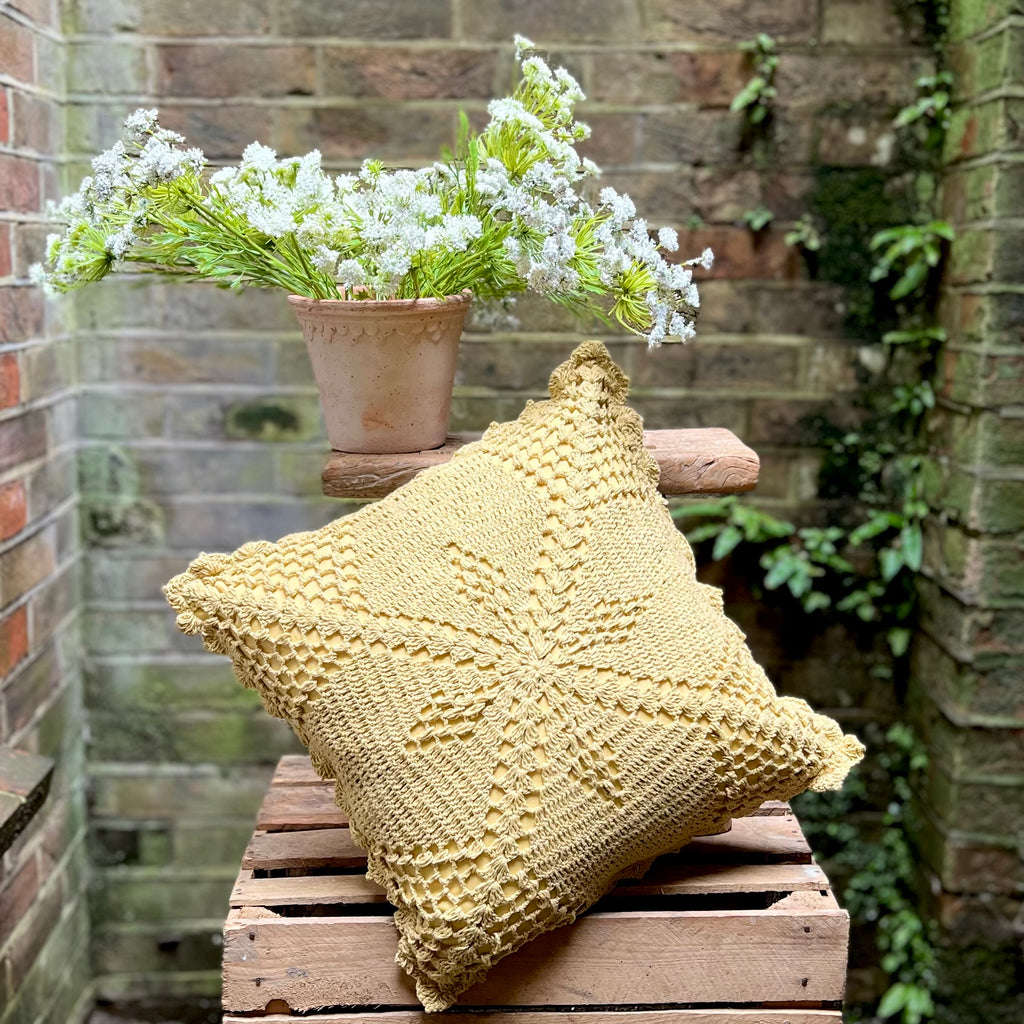 Crochet Cushion Soft Mustard