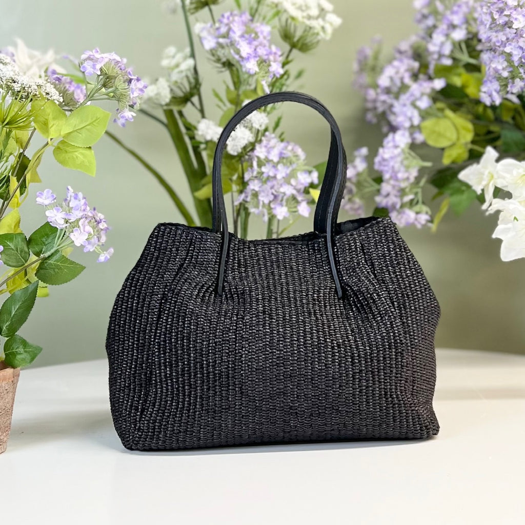 The Amalfi Black Raffia & Leather Bag.