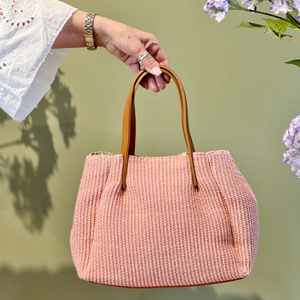 The Amalfi Rose Raffia & Leather Bag