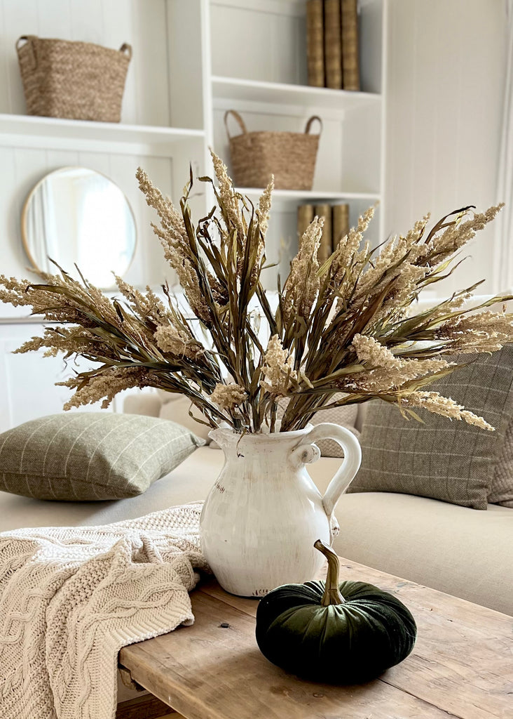 Faux Dried Reed Wheat Spray. Oyster.