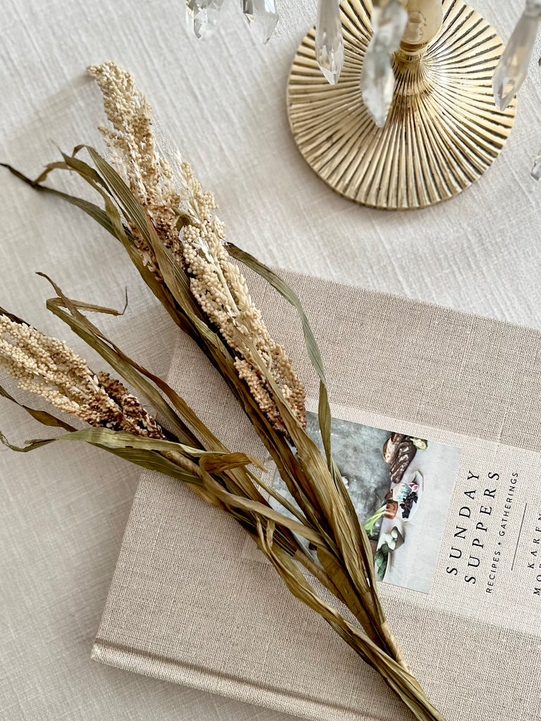 Faux Dried Reed Wheat Spray. Oyster.
