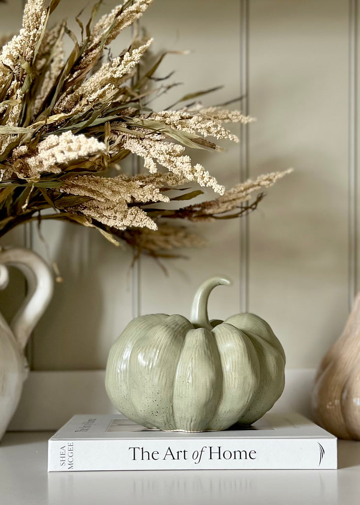 Large Sage Ceramic Pumpkin.