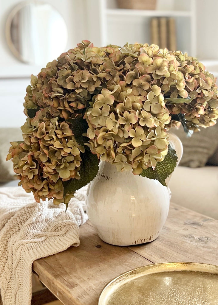 The Daphne Faux Hydrangea Moss Green & Rust.
