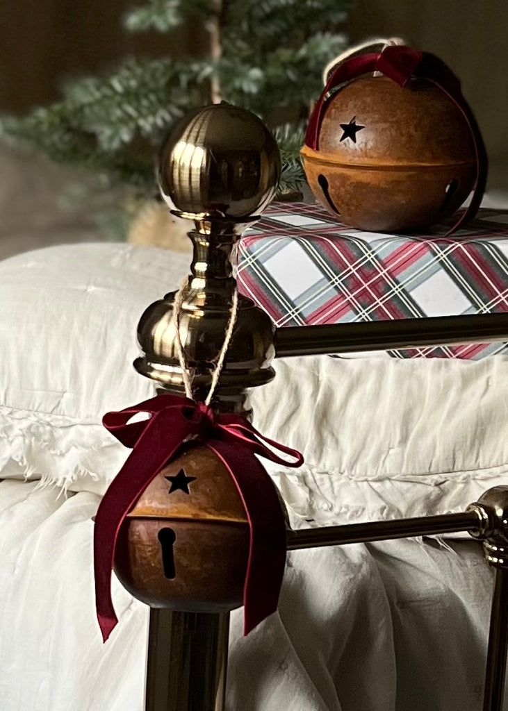 Set Of Two Rusty Bells With Velvet Ribbon.