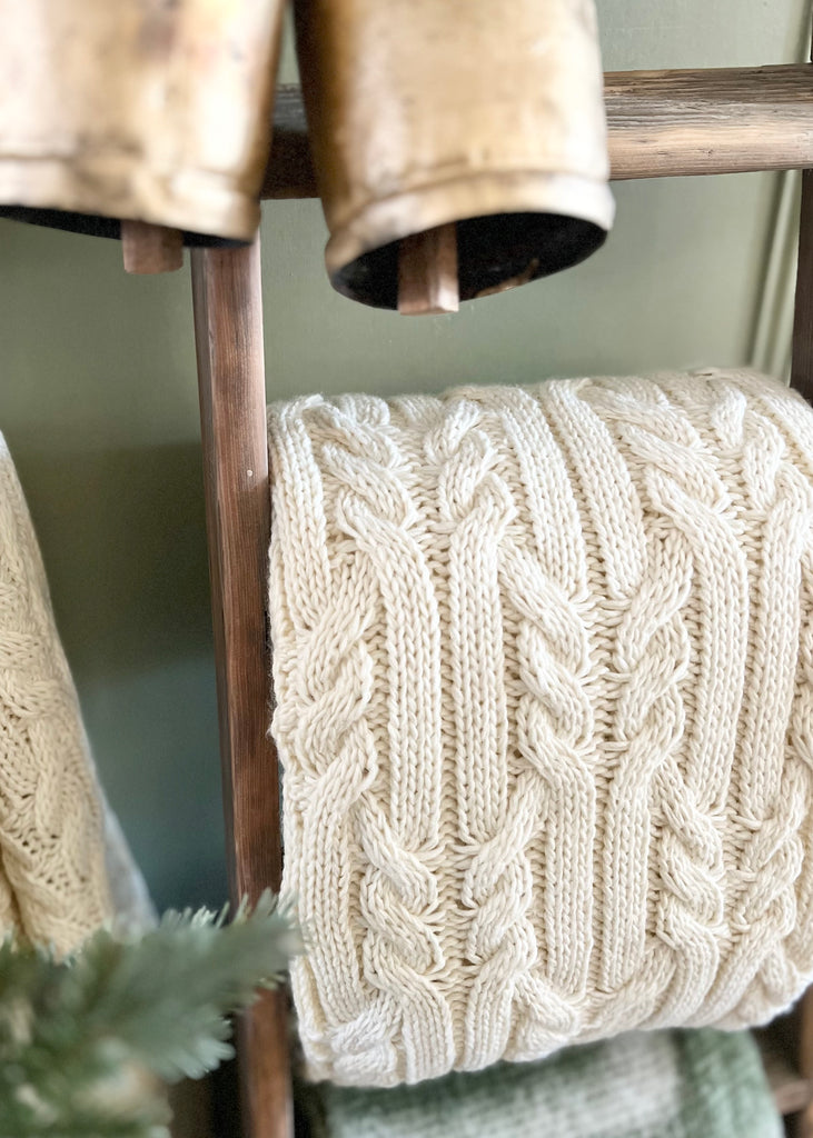 Cream Knitted Cable Throw