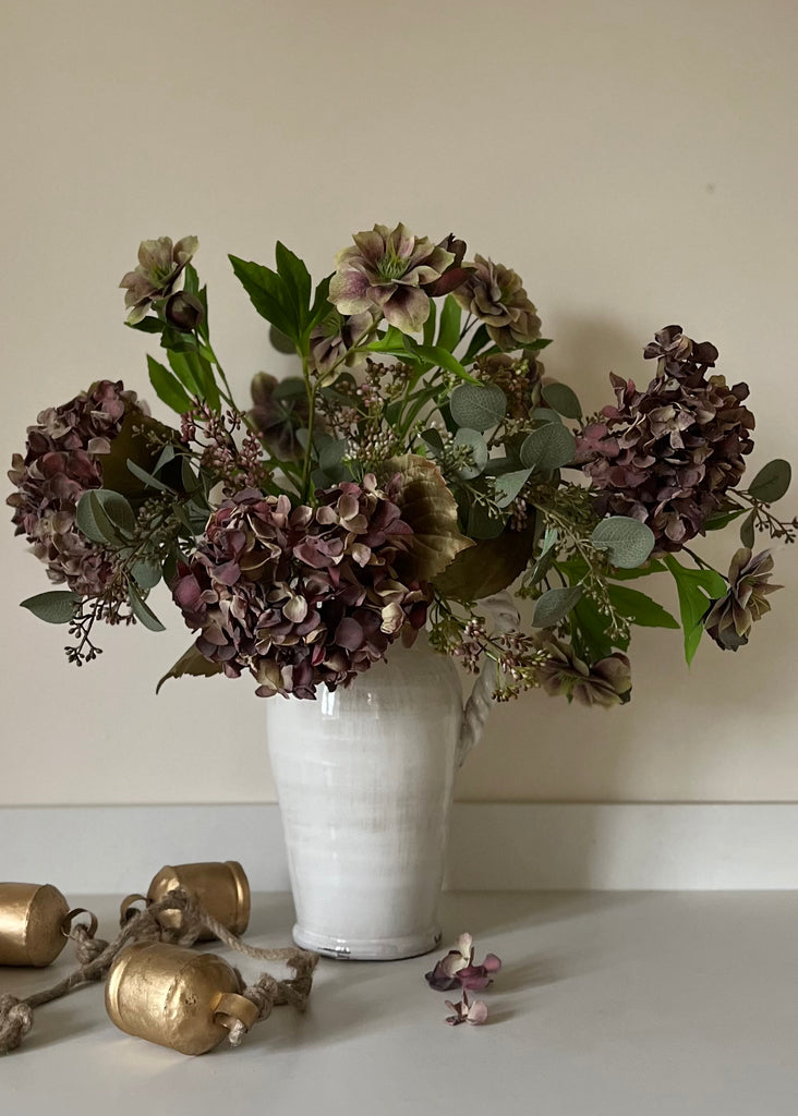 Mulberry Hydrangea & Hellebore Faux Arrangement.