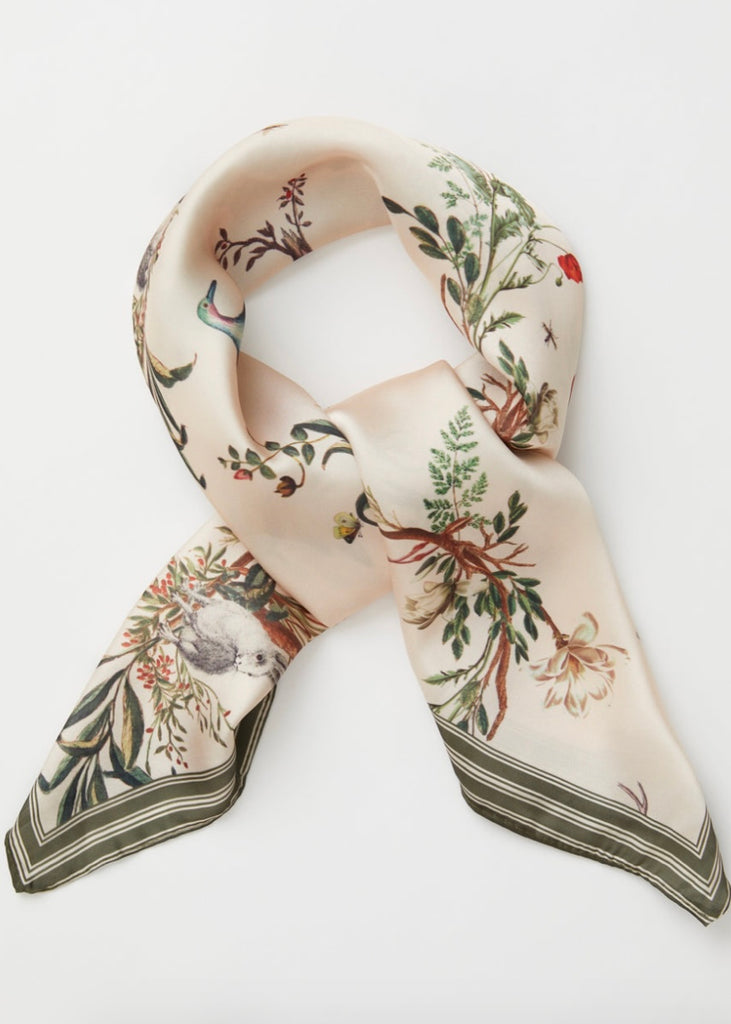 Toile de Jouy Olive Green Square Scarf