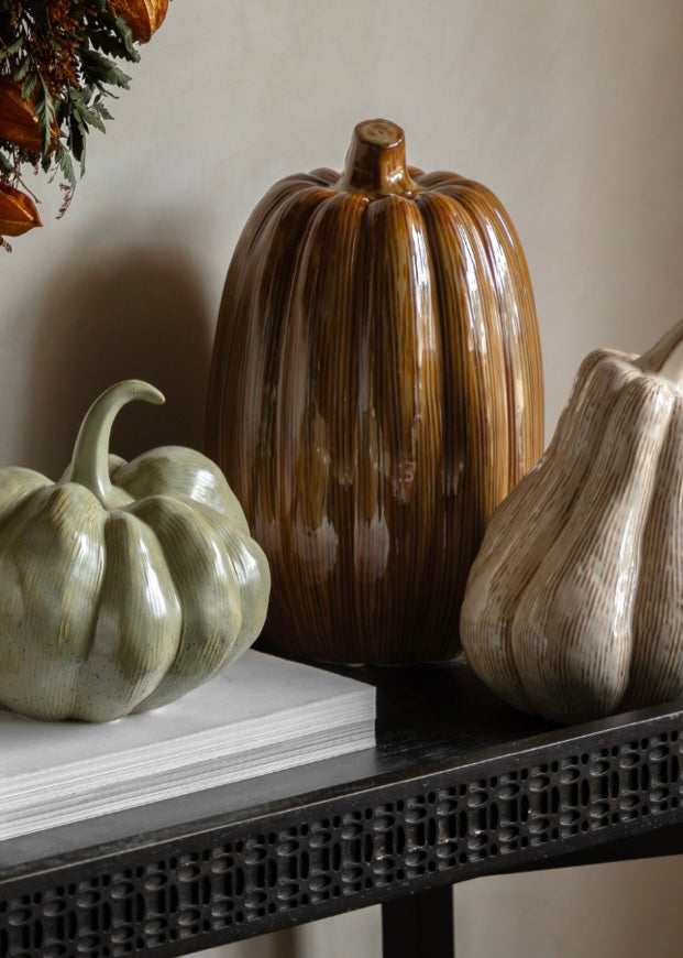 Large Sage Ceramic Pumpkin.