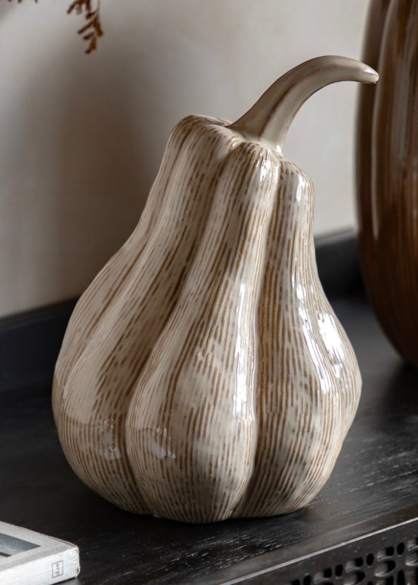 Ceramic Large Pumpkin. Warm Oatmeal.