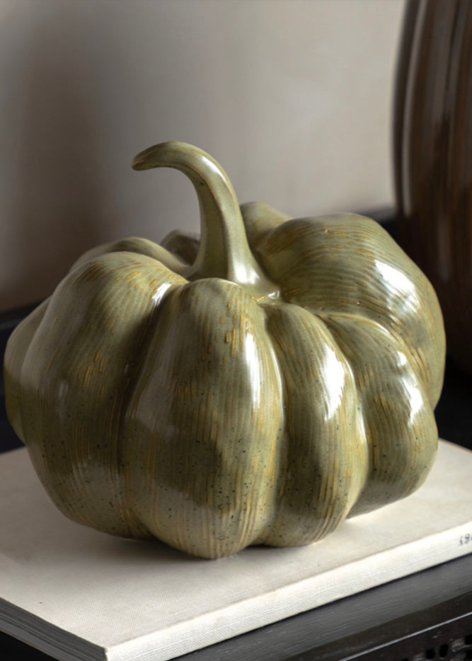 Large Sage Ceramic Pumpkin.