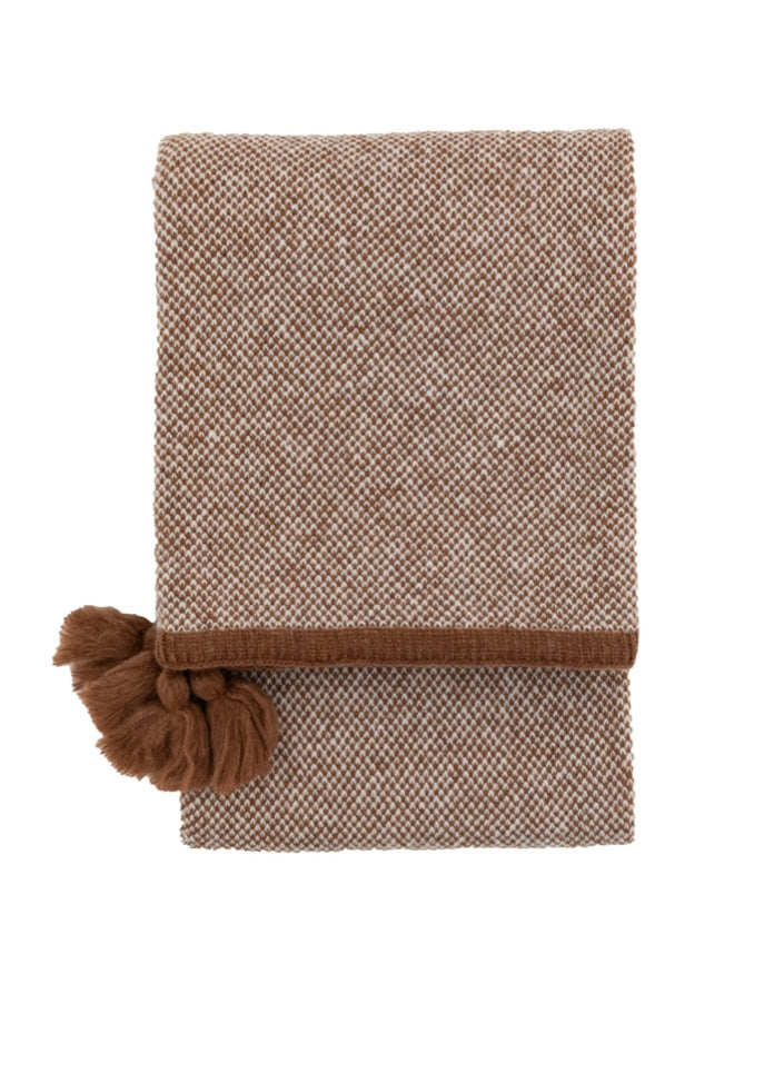 Soft chunky knit with tassel detailing. Rust.