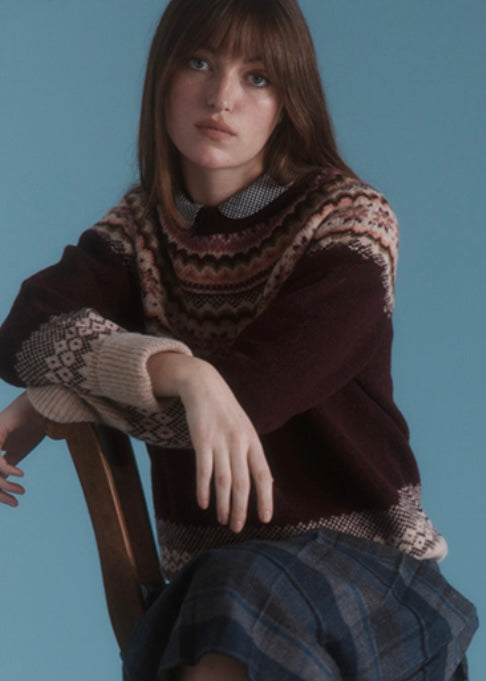 Harleys Of Scotland Wine & Multicolour Jumper.