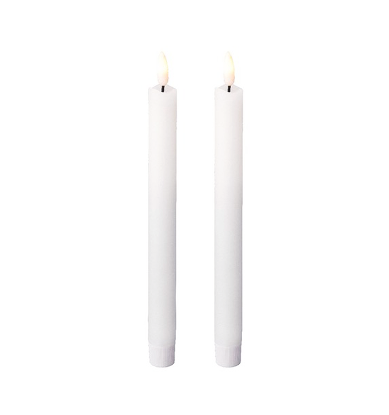 Set Of 2 Warm Flickering Light Up Dinner Candles, White