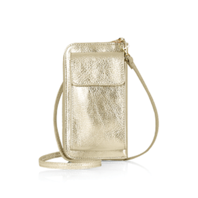 Cara Phone & Purse Leather Cross Body Bag. Metallic Gold